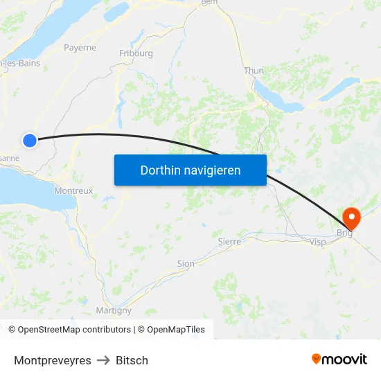 Montpreveyres to Bitsch map