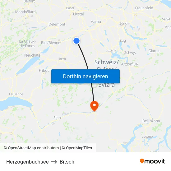 Herzogenbuchsee to Bitsch map