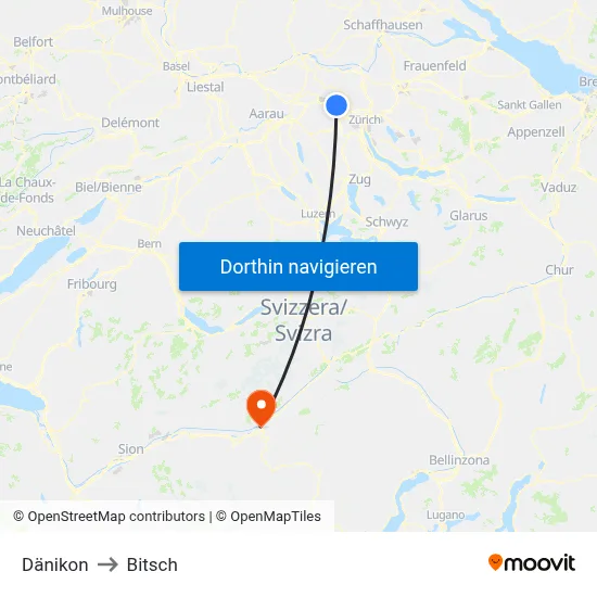 Dänikon to Bitsch map