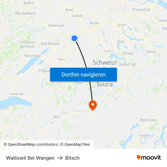 Walliswil Bei Wangen to Bitsch map
