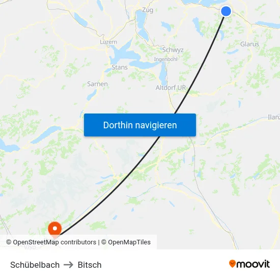 Schübelbach to Bitsch map