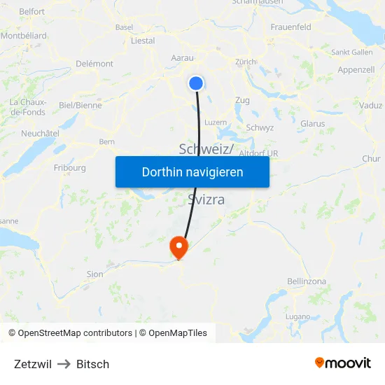 Zetzwil to Bitsch map