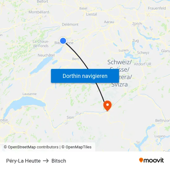 Péry-La Heutte to Bitsch map