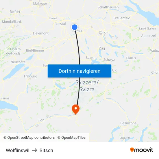 Wölflinswil to Bitsch map