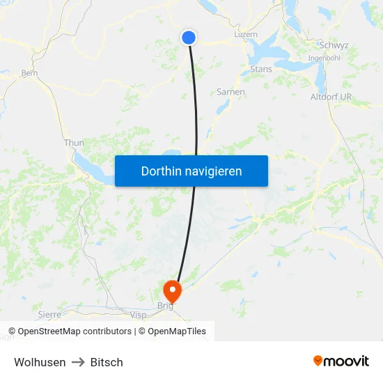 Wolhusen to Bitsch map