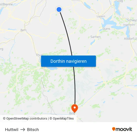 Huttwil to Bitsch map
