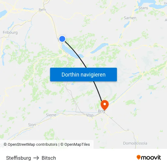 Steffisburg to Bitsch map