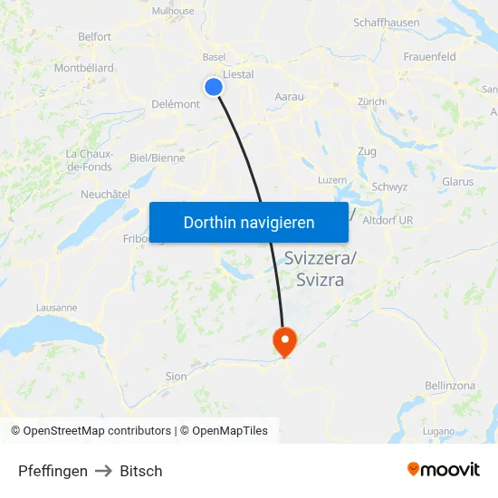 Pfeffingen to Bitsch map