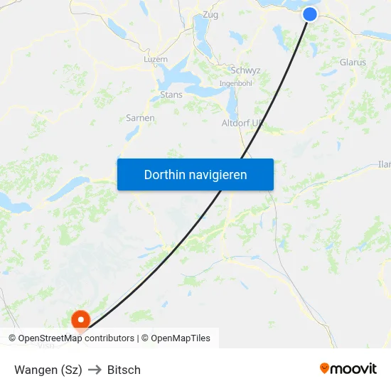 Wangen (Sz) to Bitsch map