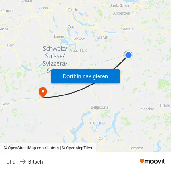 Chur to Bitsch map