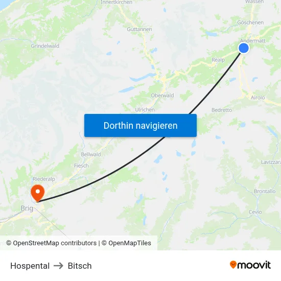Hospental to Bitsch map
