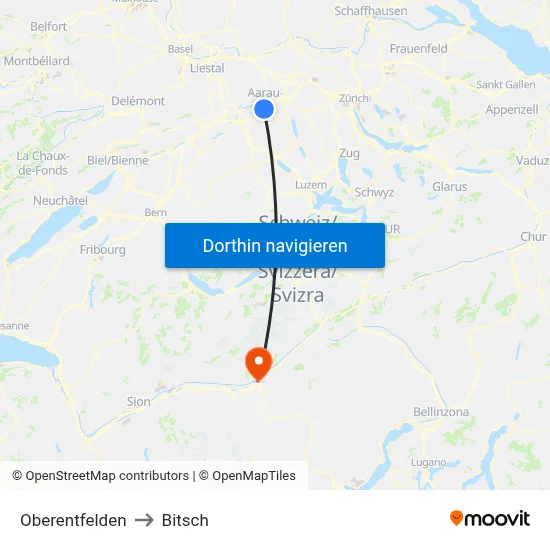 Oberentfelden to Bitsch map