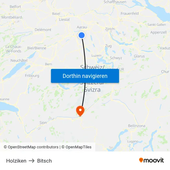 Holziken to Bitsch map