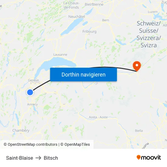 Saint-Blaise to Bitsch map