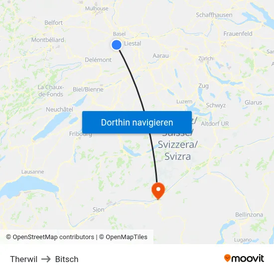Therwil to Bitsch map