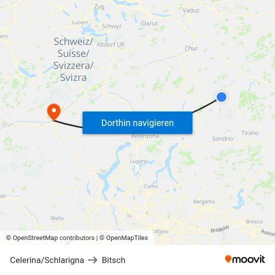 Celerina/Schlarigna to Bitsch map