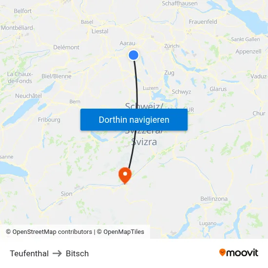 Teufenthal to Bitsch map