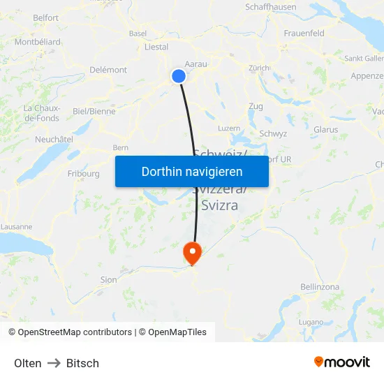 Olten to Bitsch map
