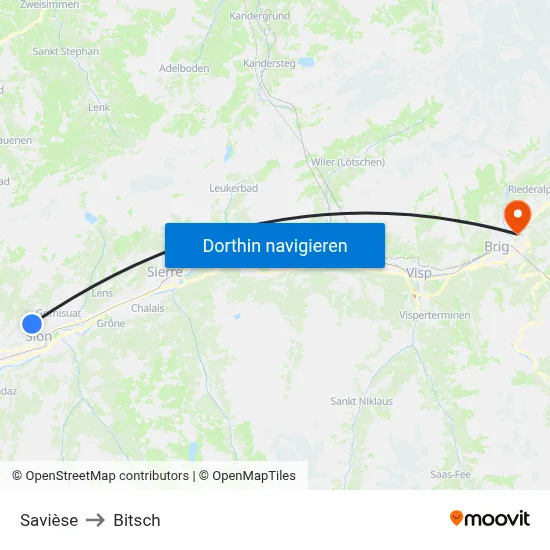 Savièse to Bitsch map