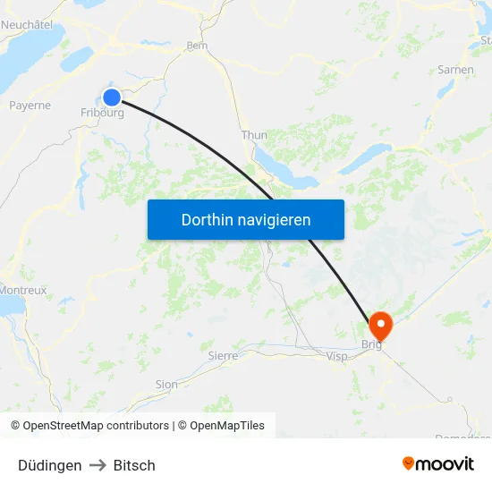 Düdingen to Bitsch map