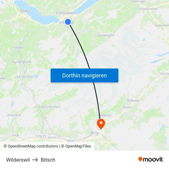 Wilderswil to Bitsch map