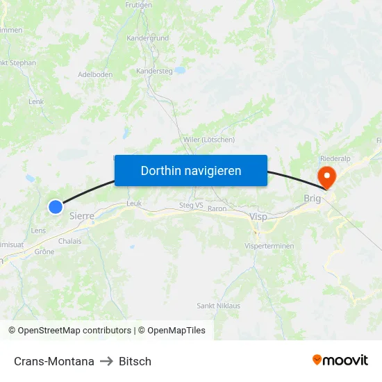 Crans-Montana to Bitsch map