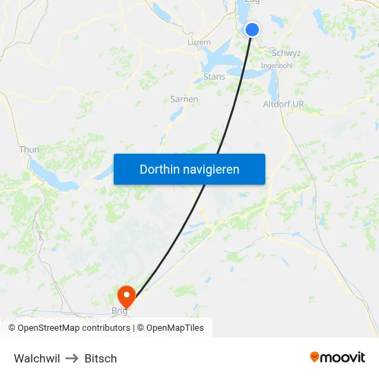 Walchwil to Bitsch map