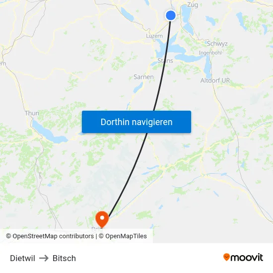 Dietwil to Bitsch map