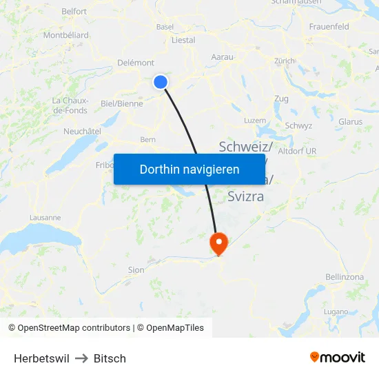 Herbetswil to Bitsch map