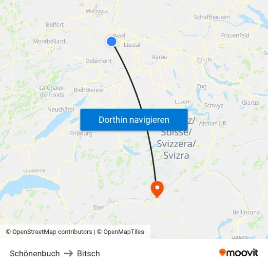 Schönenbuch to Bitsch map