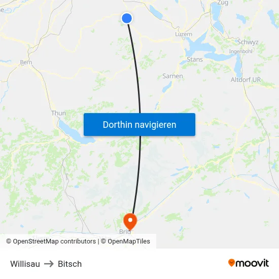 Willisau to Bitsch map