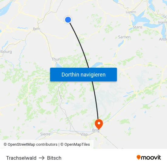 Trachselwald to Bitsch map