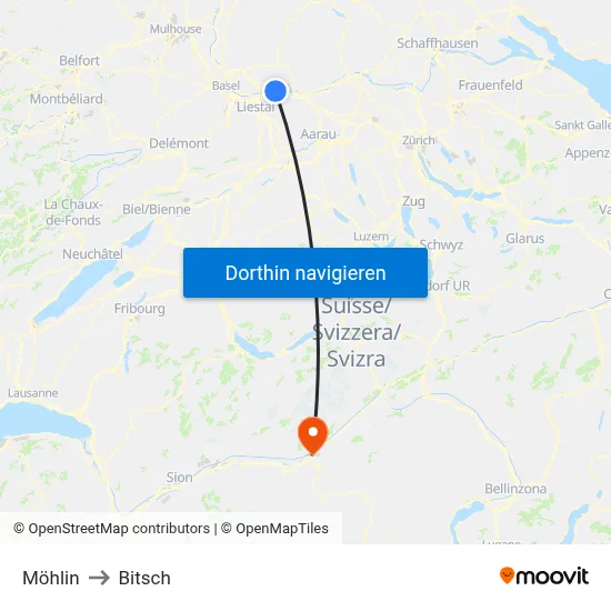 Möhlin to Bitsch map