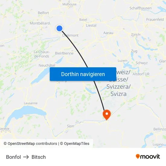 Bonfol to Bitsch map