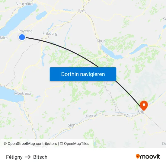 Fétigny to Bitsch map
