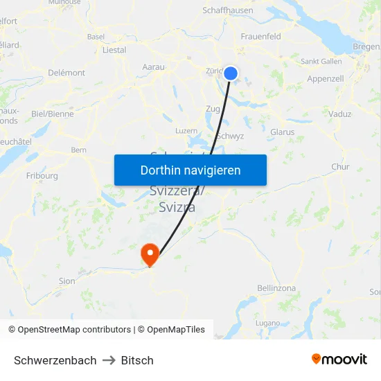 Schwerzenbach to Bitsch map