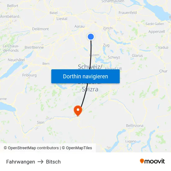 Fahrwangen to Bitsch map