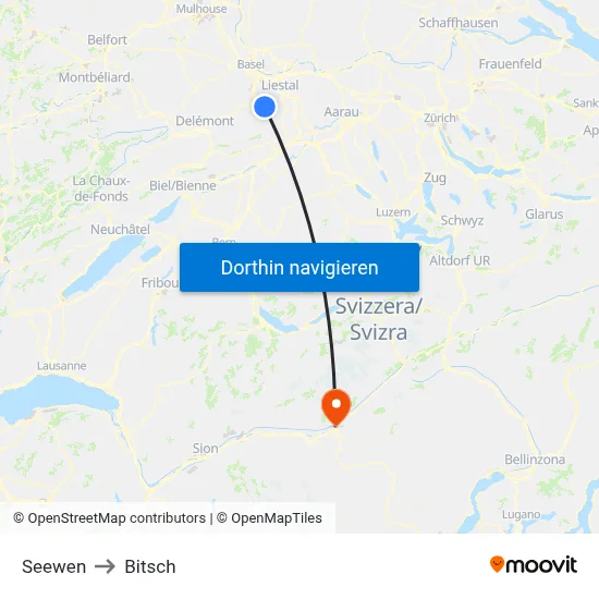 Seewen to Bitsch map