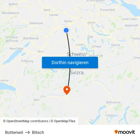 Bottenwil to Bitsch map