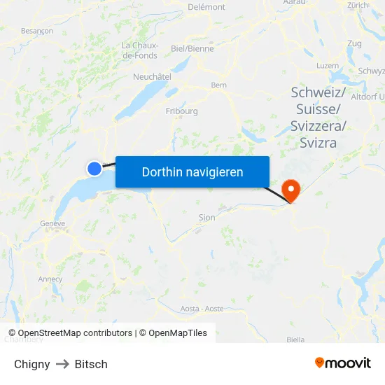 Chigny to Bitsch map