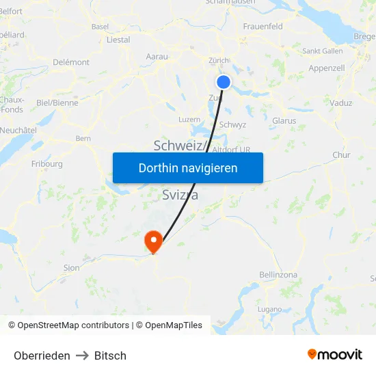 Oberrieden to Bitsch map