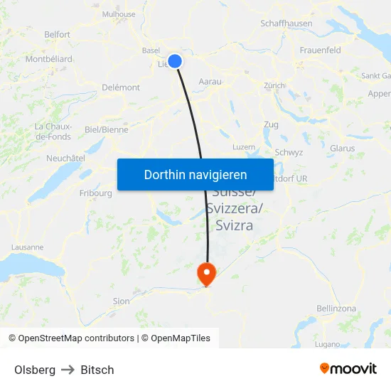 Olsberg to Bitsch map