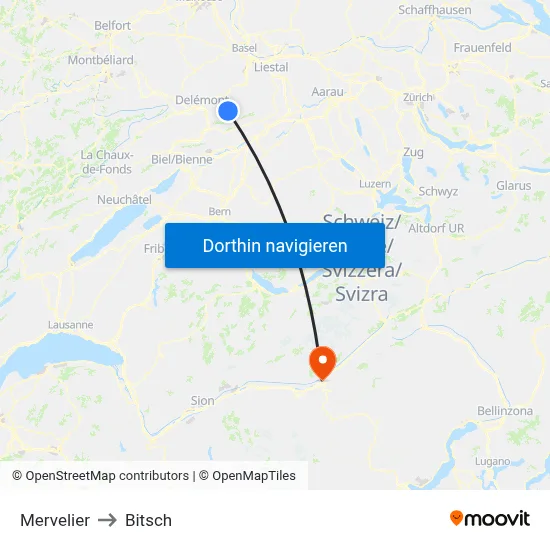 Mervelier to Bitsch map
