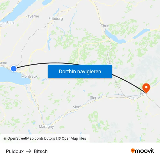 Puidoux to Bitsch map