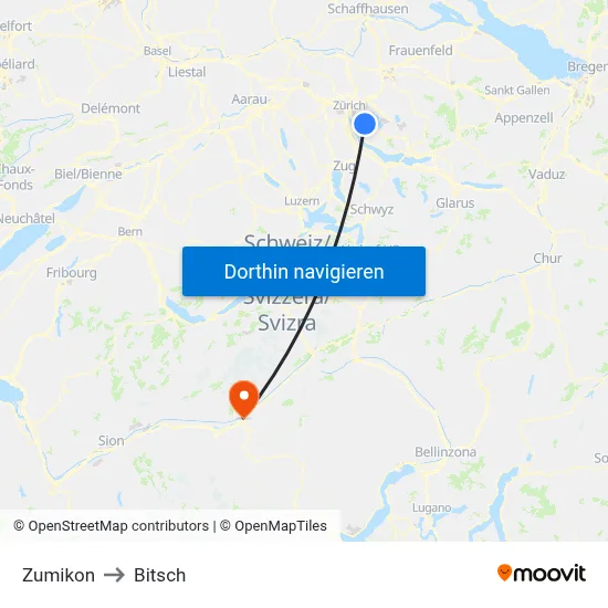Zumikon to Bitsch map