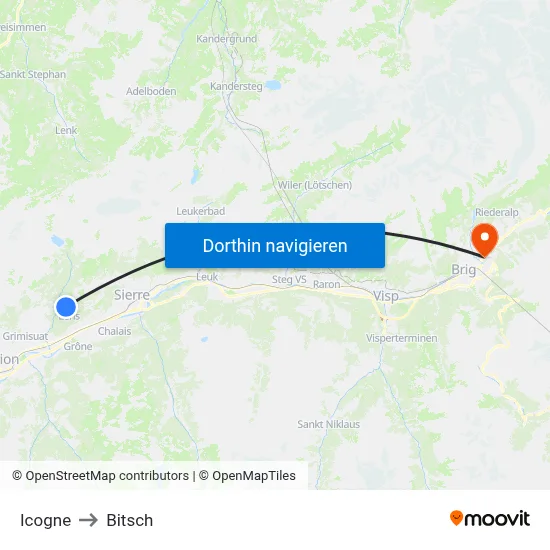 Icogne to Bitsch map