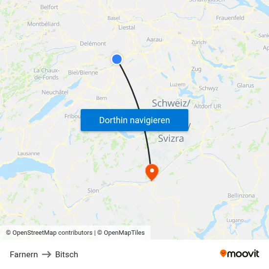 Farnern to Bitsch map