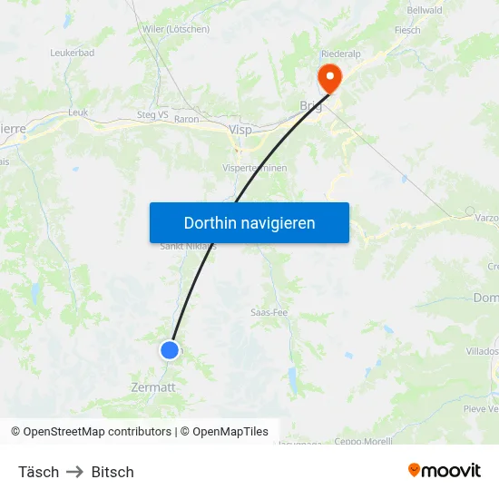 Täsch to Bitsch map