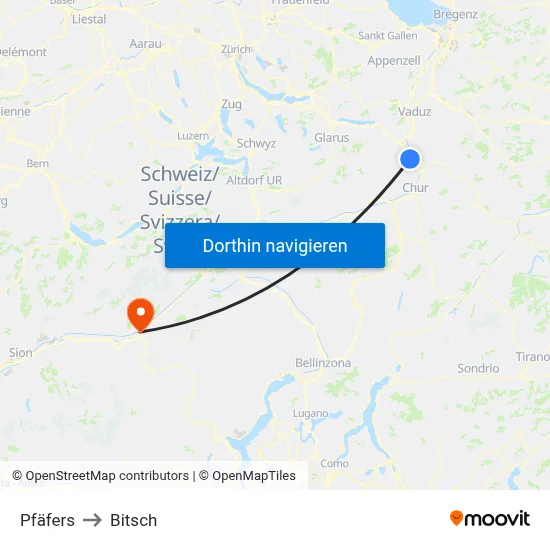 Pfäfers to Bitsch map