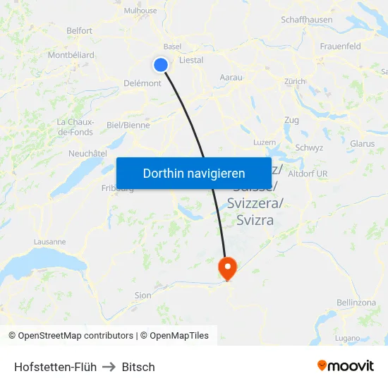Hofstetten-Flüh to Bitsch map